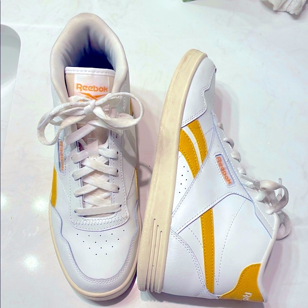 Reebok Classic White Sneakers with Yellow Highlights